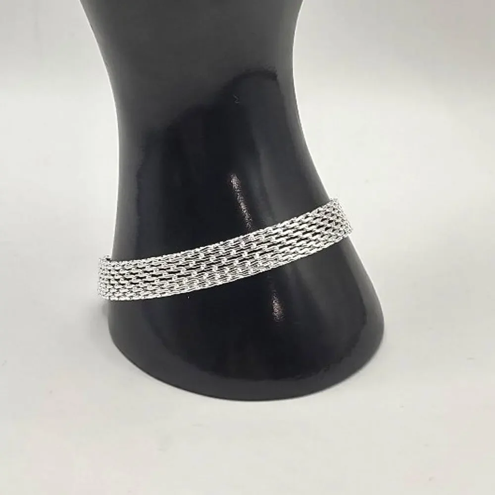 925 Silver Plated Bracelet Chainmail Weave Valentine's Birthday Gift New!!